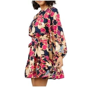 Baltic Born Women Tally Long Balloon Sleeve Tiered Mini Dress Sz M Wedding Event